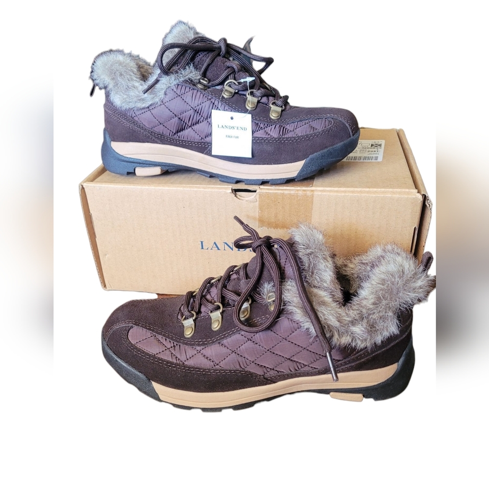 Lands' End Women's Brown Winter Boots with Faux Fur Lining